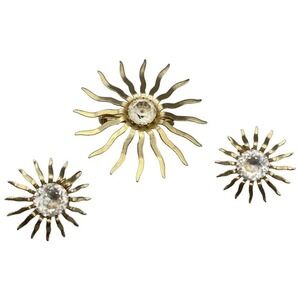 Vintage 1959 FASCINATION Brooch Earring Set Sarah Coventry Crystal‎ Starburst